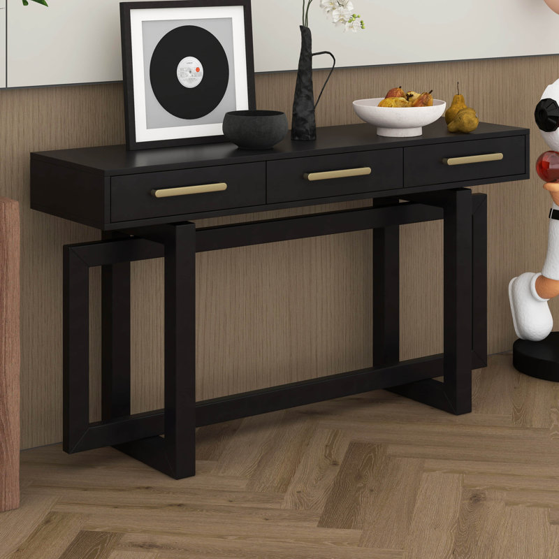 Console de 57 pouces de style minimaliste avec canapé à trois tiroirs et fabrication robuste, Noir