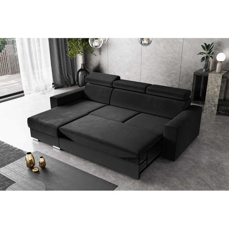Philbert Corner Sofa Bed, Left Hand Facing, Black Polyester