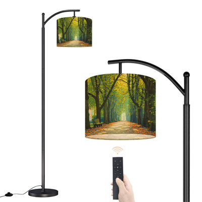 Arc Floor Lamp with Adjustable Lampshade Autumn morning alley plane trees park Standing Lamp 3 Color Temperatures Dimmable Tall Pole Lamp with Foot Switch for Bedroom