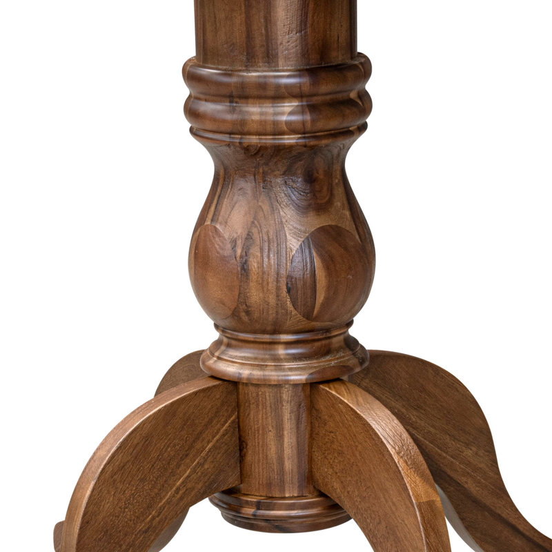 Ensemble de 5 pièces pour coin-repas pour 4 personnes comprenant une table ronde de 48 po avec piédestal et 4 chaises rembourrées en lin brun clair, noyer antique