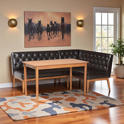 Eberhart 3-Piece Dining Nook Set with Faux Leather Upholstery and Walnut Brown Finished Wood by George Oliver