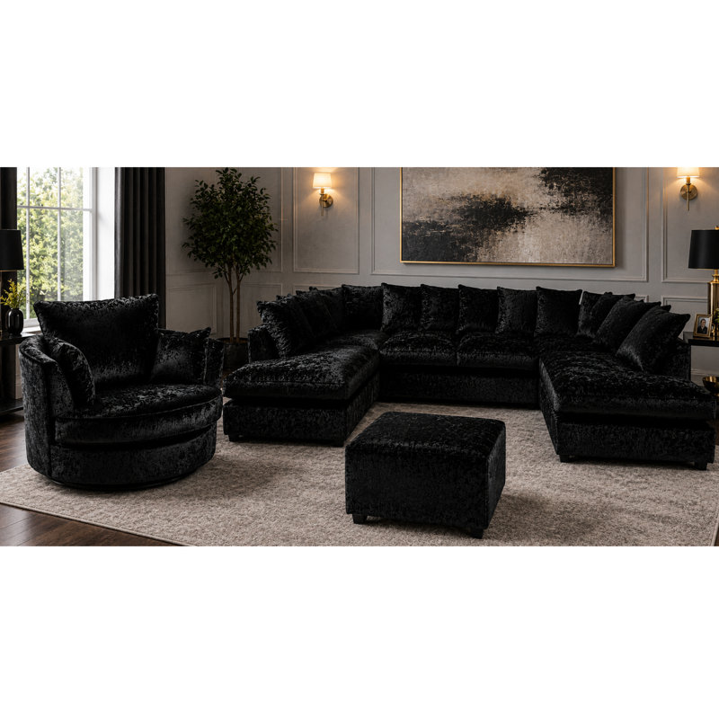 7 Seater Velvet Sofa Bed, Black