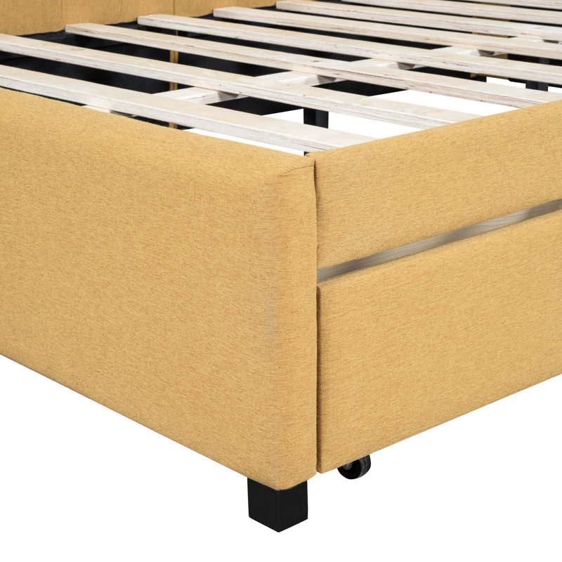 Lit de jour en lin jaune avec 2 tiroirs, sans sommier tapissier, plateforme stable recouverte d'une base durable, Jaune