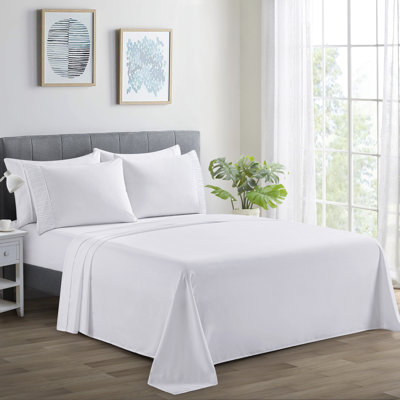 Marina Decoration Home Bedding Bedroom essentials Bedsheet Soft Deep Pocket Solid Cooling Rayon from Bamboo All Season Pleated 4 Pieces Sheet Set with 2 Pillowcases, White Colour Twin/Single Extra Long Size