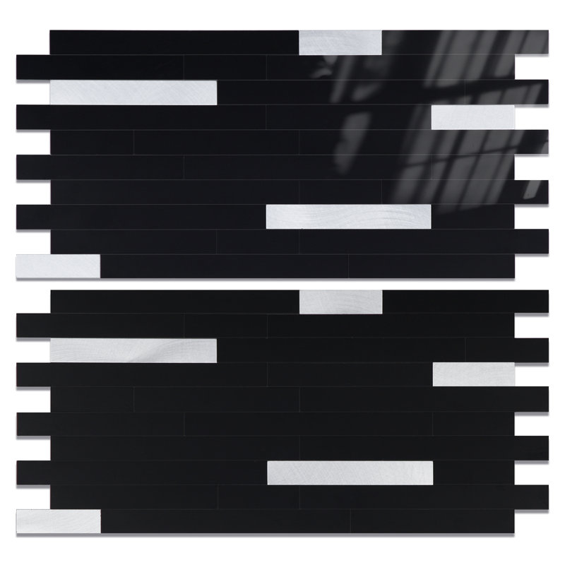 6" W X12" L PVC Peel and Stick Backsplash Tiles with Stone Metal Look, Self-Adhesive Wall Tiles,Easy Install, Black