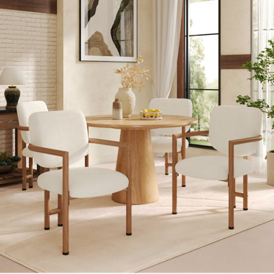 Boucle Upholstered Metal Armchair in Beige