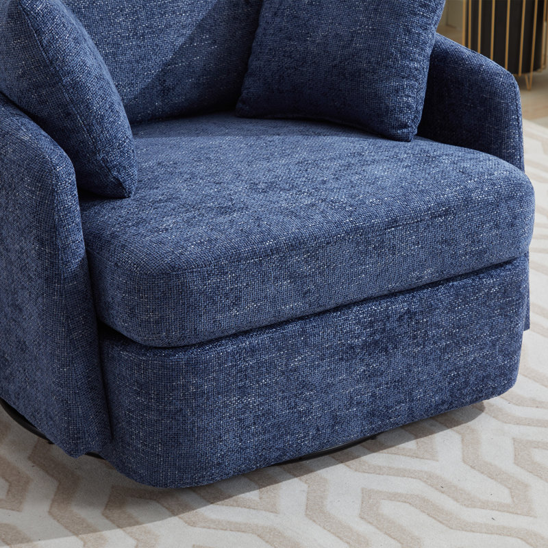 Chaise pivotante rembourrée avec 2 coussins latéraux (ensemble de 2), Chenille bleue marine