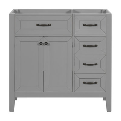 Meuble-lavabo 36 po sans lavabo, base d'armoire seulement, armoire de salle de bain avec tiroirs, structure solide et panneau en bois aggloméré