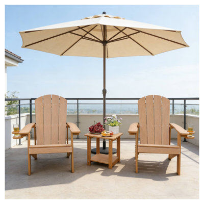 Ensemble de chaises longues d'extérieur toutes saisons 2 pièces en teck, siège de patio en HPS avec finition aspect bois