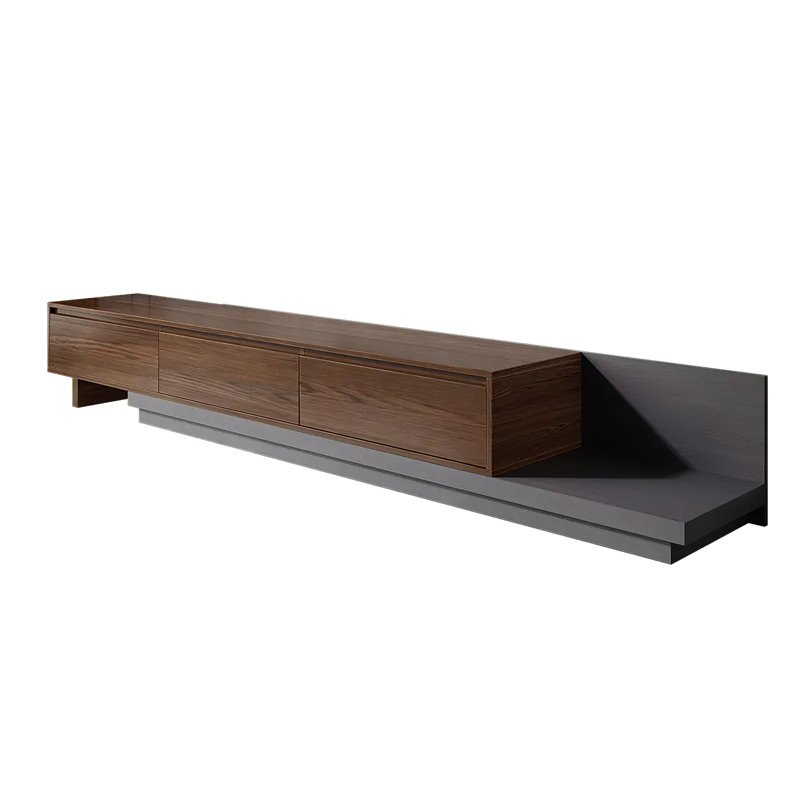 Gafton 79"- 130" Extendable TV Stand With 3-Drawer, Walnut/Gray