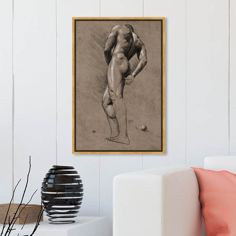 «People and Portraits», figure masculine - étude de dessin, H 54 po x l 36 po, Impression encadrée, Doré