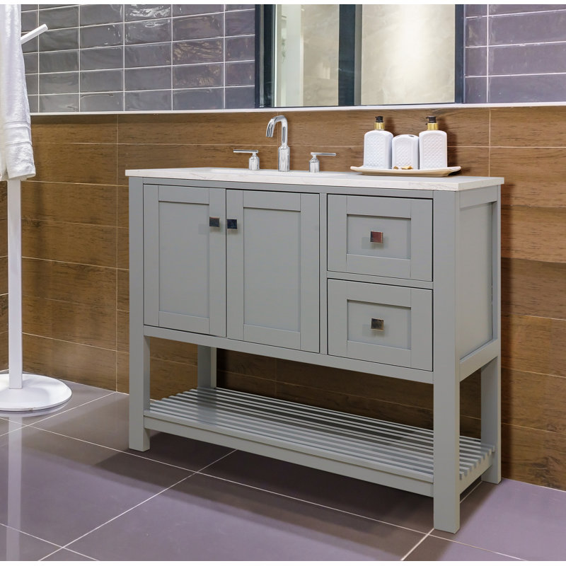 Akaysha 36" 2-Drawer Single Vanity with Motion-Activated LED Lights, Gray