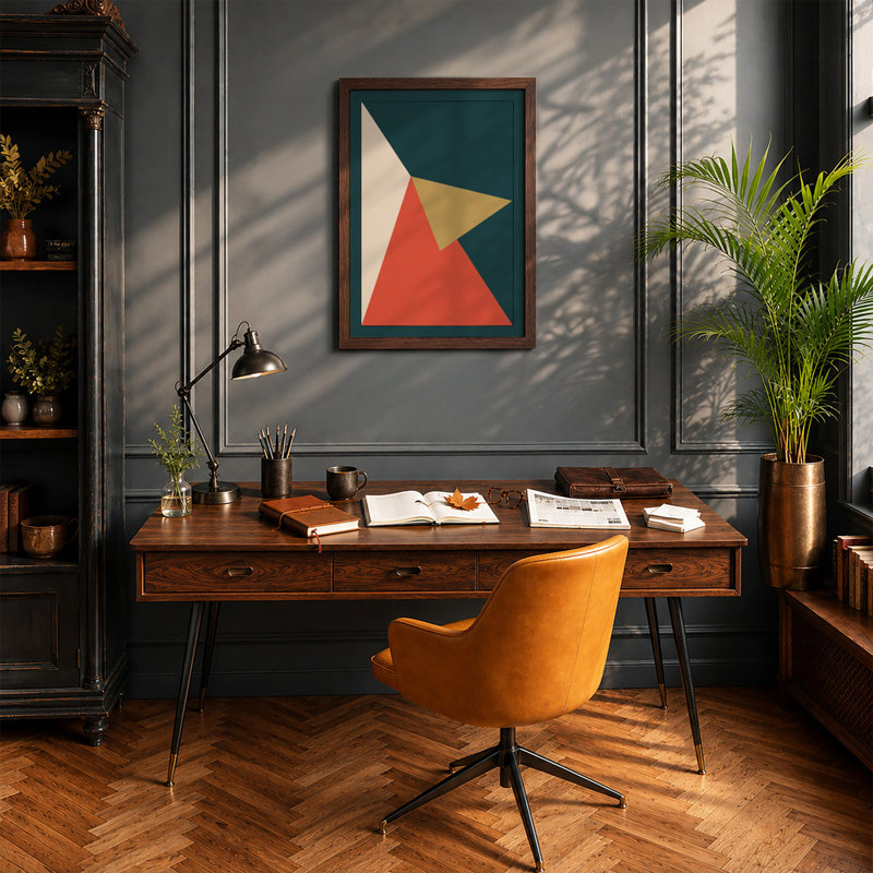Motion Geometric - Framed Print, A2 - 59.4 x 42.0 cm, Walnut