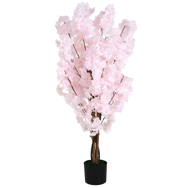 Cerisier artificiel 43 po avec pot - Soie et bois réalistes, pré-empoté, facile à entretenir, sans assemblage, l 30 po x P H, rose réaliste, couleur