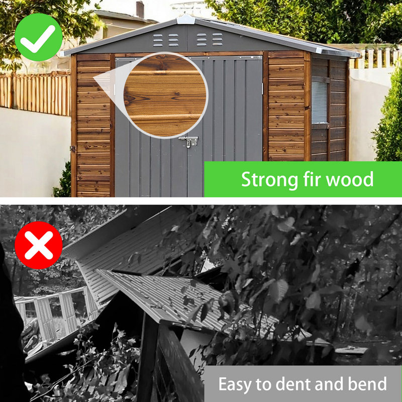 8*8FT Iron-Wood Combination Tool Shed – A Perfect Blend Of Nature And Functionality, 75.59" H x 72.24" W x 48.23" D