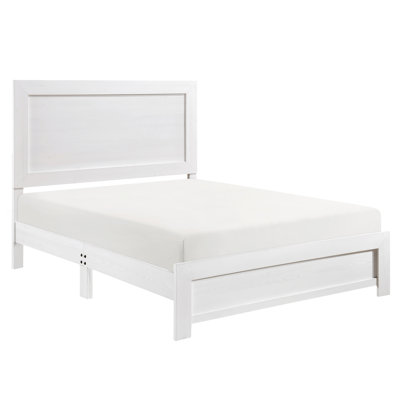 Lit grand lit blanc avec tête de lit et rails, cadre en bois blanc facile à assembler