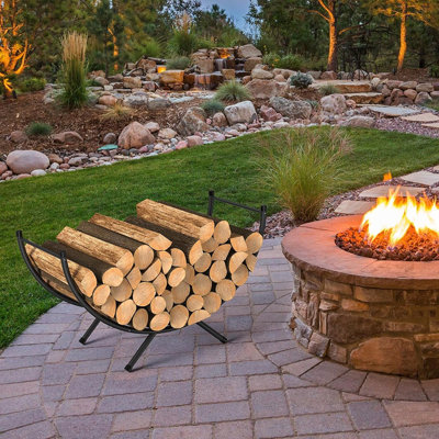 Curved Firewood Rack，33 Inches Powder-Coated Metal Fireplace Log Holder For Firewood Storage，Ideal For Indoor And Outdoor Fireplaces Wood Storage，Black