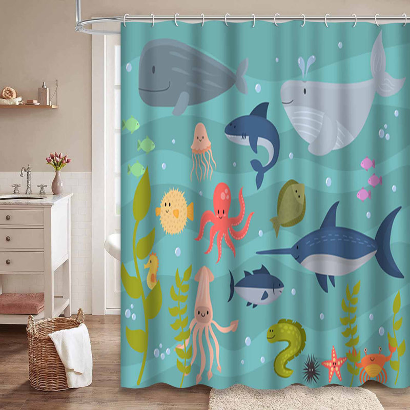 Rideau de douche imperméable avec 12 crochets Ocean, L 72 po x l 78 po