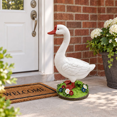 20 Inch DIY Paintable Goose Garden Statue, White Magnesia Outdoor Animal Sculpture for Lawn, Patio, Porch, Backyard and Farmhouse Decor