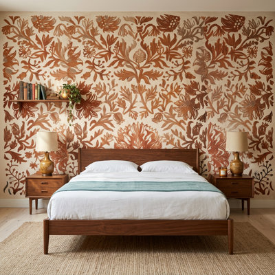 Block Print Wallpaper Terracotta Vintage Textile Removable Wall Decor