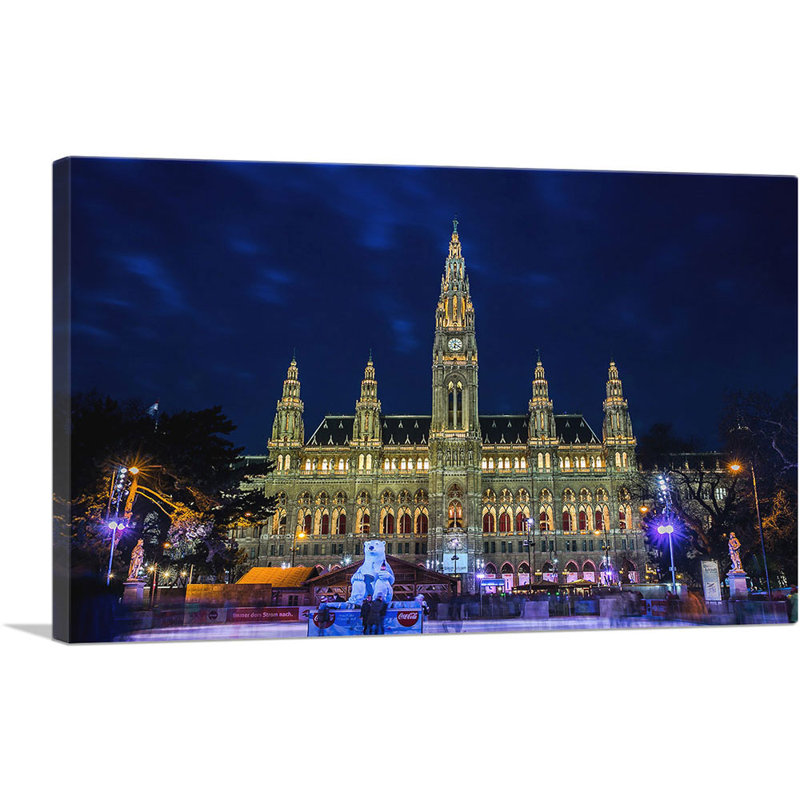 Hôtel de ville de Rathaus, Vienne, reproduction d'art sur toile tendue, H 18 po x l 26 po x P 0,75 po