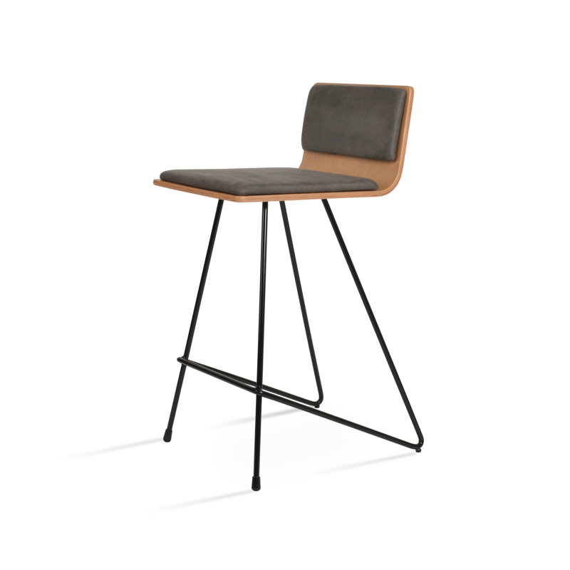 Tabouret de bar et de comptoir Corona, Tabouret de comptoir (siège d'une hauteur de 24 p, Rouge d’époque, Noir/naturel