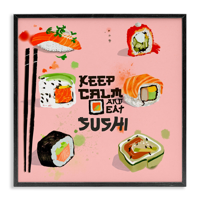 «Keep Calm & Eat sushi», estampe numérique, conception de Juliet Rose Philips, Giclée encadrée noir minuit, H 12 po x l 12 po