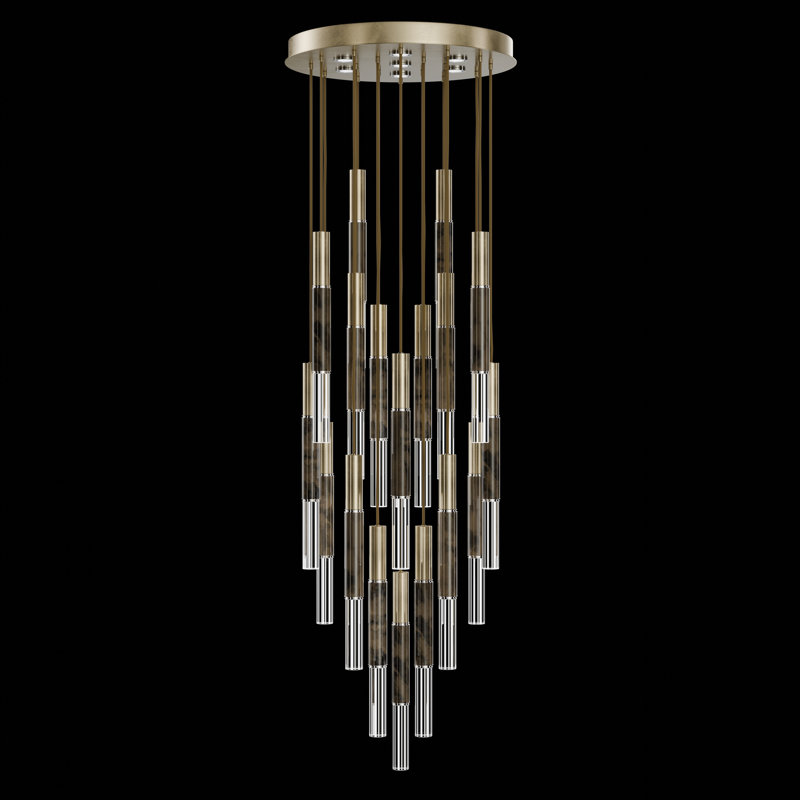 Luminaire suspendu rond l 31 po Antonia, Feuille d'or douce standard / nickel