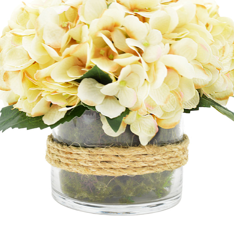 Cream Hydrangea in Rope Glass Vase, Beige
