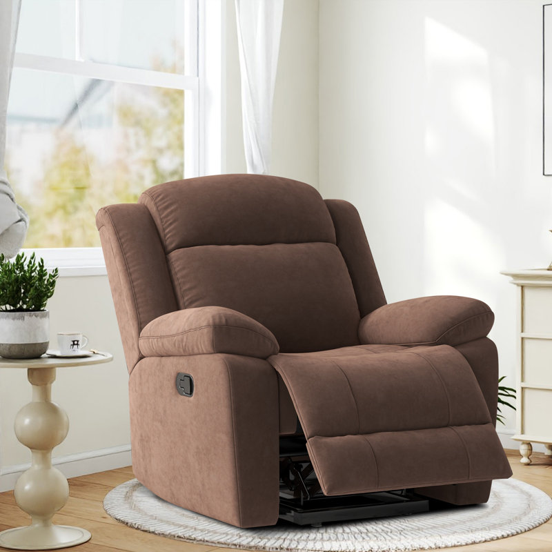 Brynli 37.4" Wide Modern Upholstered Manual Rocker Recliner, Brown