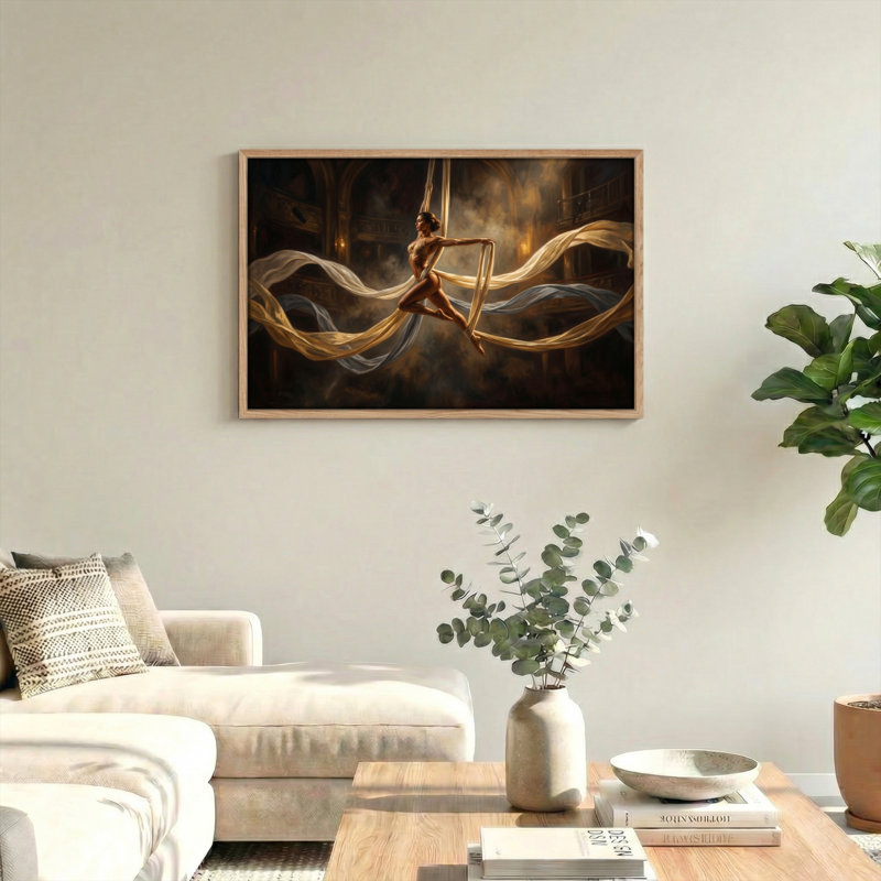 Ensemble de 1 tableau sur toile de soie représentant une danseuse, 32"H x 48"W, Naturel