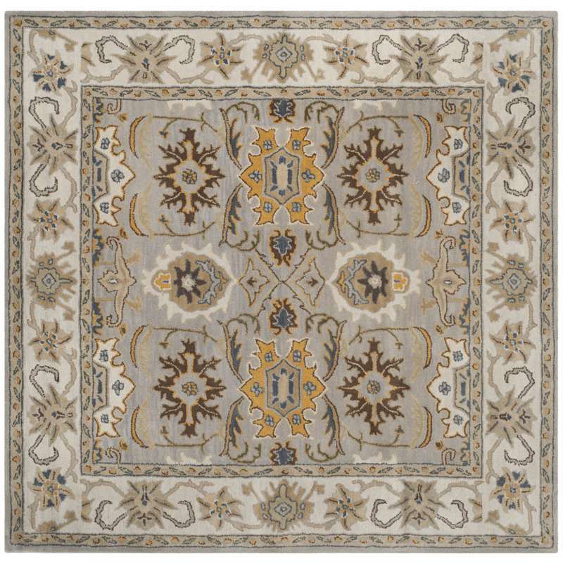 Tapis gris clair / beige en laine touffeté à la main Cranmore, Carré 6 pi