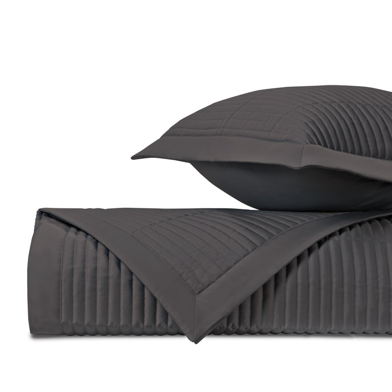 Channel Quilted Sateen Coverlet, King Coverlet / Bedspread, Grisaglia Gray