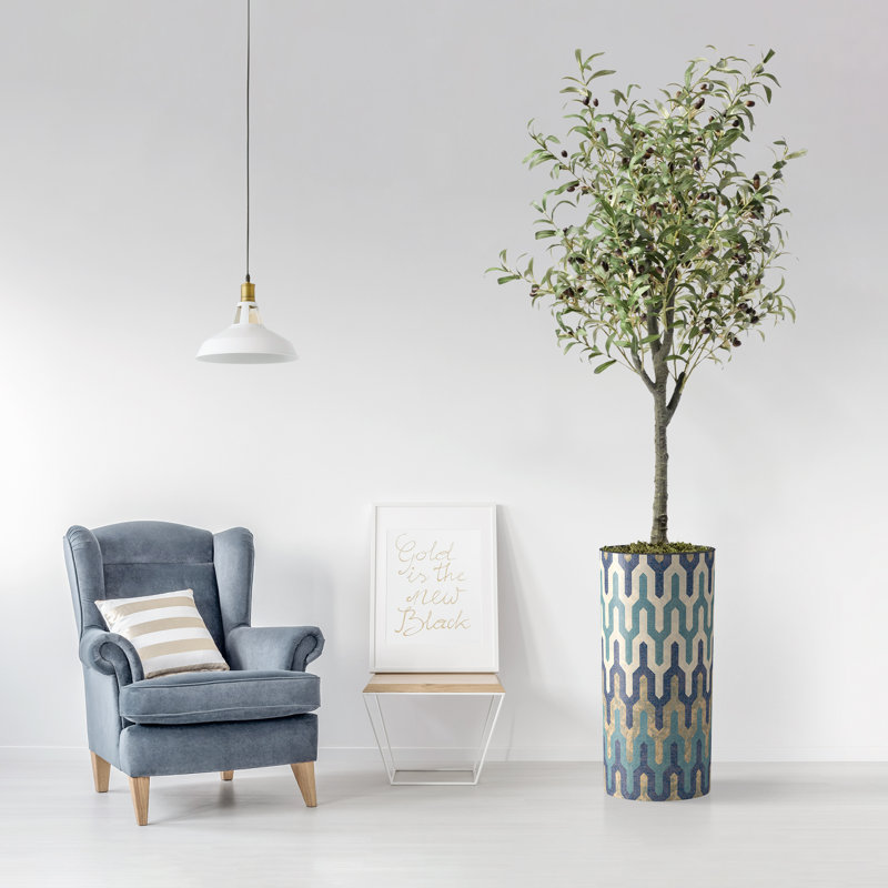 Artificial Tree In Modern Planter, Fake Olive Silk Tree Home Decoration (Plant Pot Plus Tree), 60" H x 13" W x 13" D