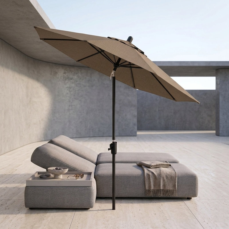 Parasol de marché Sunbrella® 8 pi 8 po Natalie, Saphir noir, Toile Sunbrella® taupe