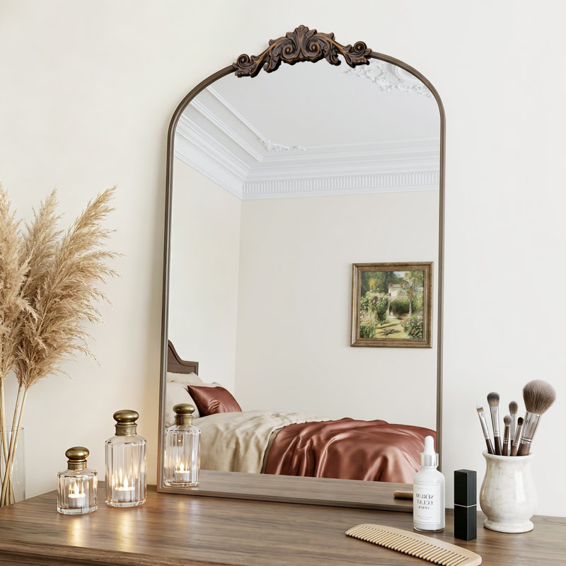 Antique Decorative Mirrors with Carved Metal Frame for Bedroom, Living Room, Entryway, Fireplace, Hallway, Bronze, 24"×36"