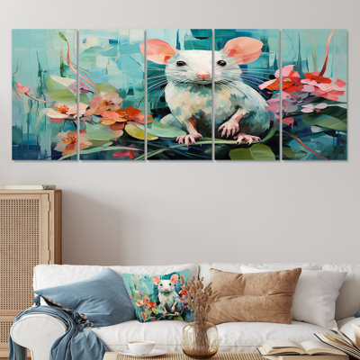 Green Curious Rat Blooms - Mouse 5 Piece Wall Art Set
