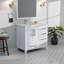 Meuble-lavabo gris patiné 36 po X P 22 po D, décalé à gauche et plateau en quartz blanc-117978789