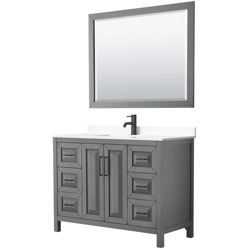 Daria 48'' W Single Vanity, White Cultured Marble, Dark Gray, Matte Black