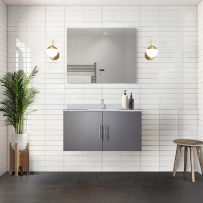 Meuble-lavabo gris foncé 36 po X P 22 po, plateau en marbre de culture, robinet, miroir à DEL, résistance aux égratignures et aux taches