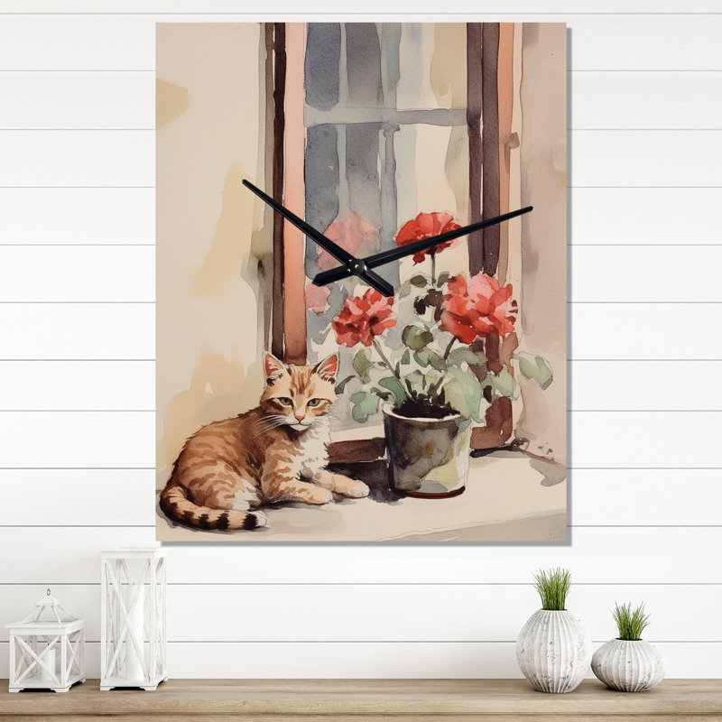 Horloge murale chat avec chat assis sur une fenêtre, Petit