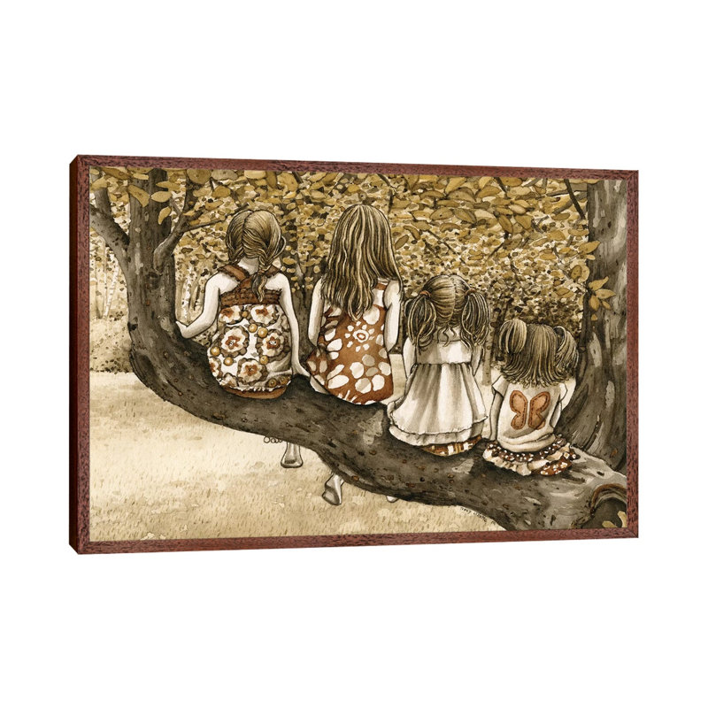 The Tree Climbers by Tracy Lizotte - Painting on Canvas, 66.04cm H x 101.6cm W x 3.81cm D, Classic Brown Wood Framed
