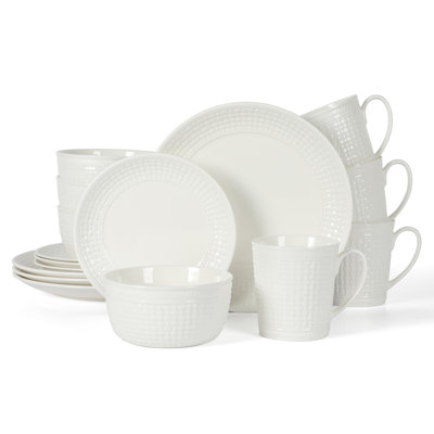 Ensemble de vaisselle en porcelaine gaufrée en porcelaine gaufrée 16 pièces Martha Stewart