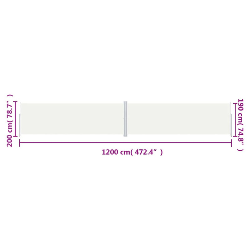 Paravent rétractable avec auvent pliant, Crème, crème, H 78,7 po x l 472,4 po