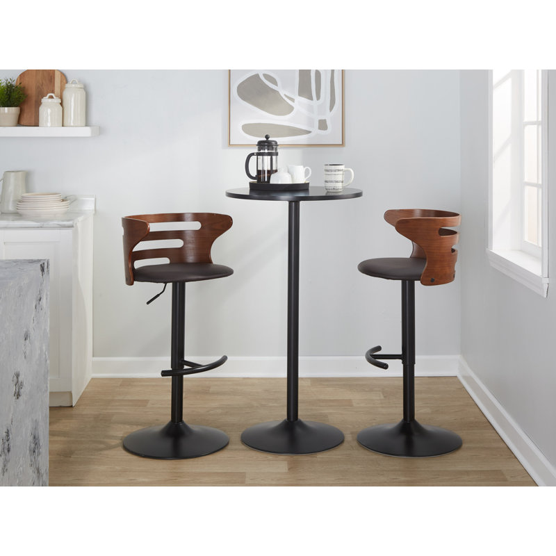 Cosi Adjustable Black Metal and Walnut Wood Swivel Barstool