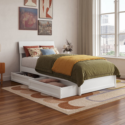 Lit plateforme en bois avec tiroirs de rangement Norla