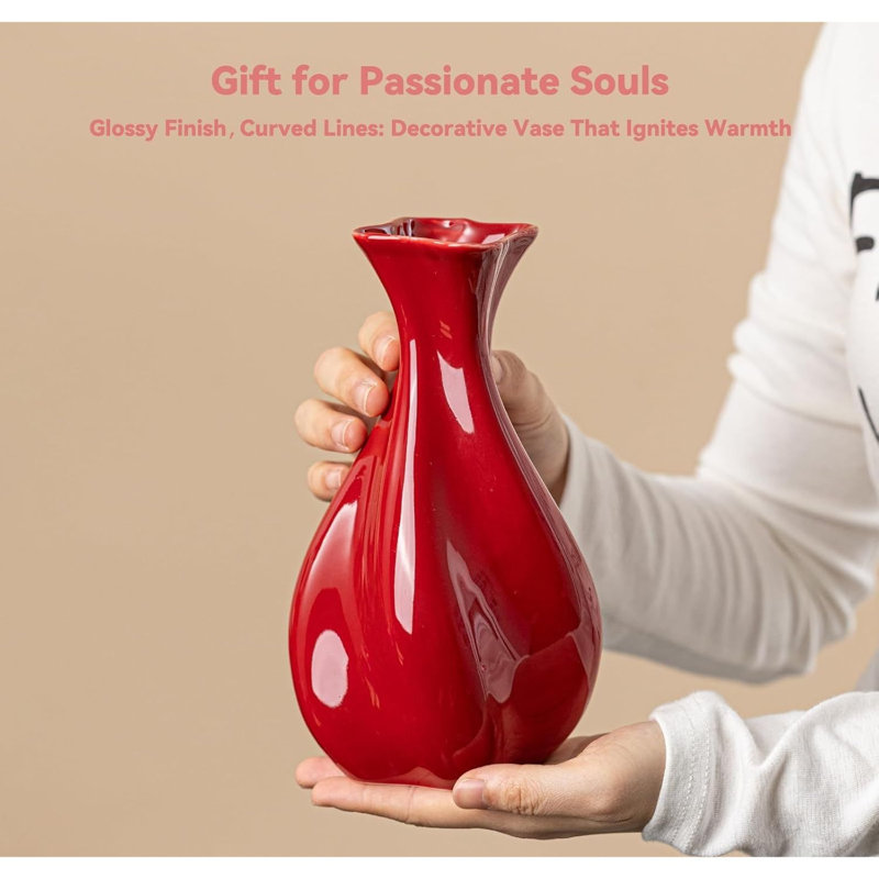 Wavy Red Ceramic Vase