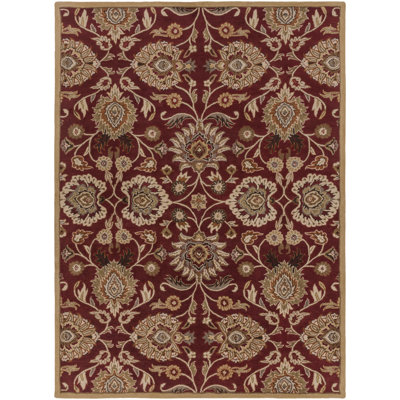 Arden Floral Handmade Tufted Wool Burgundy Area Rug