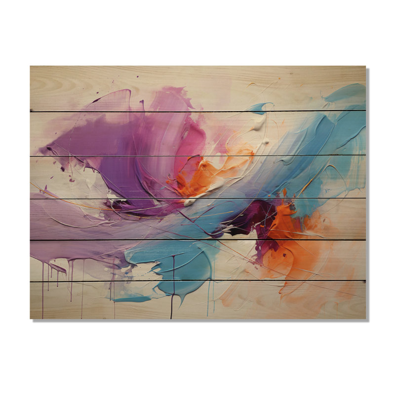 Coups de peinture abstraits sur bois, H 10 po x l 20 po x P 0,78 po