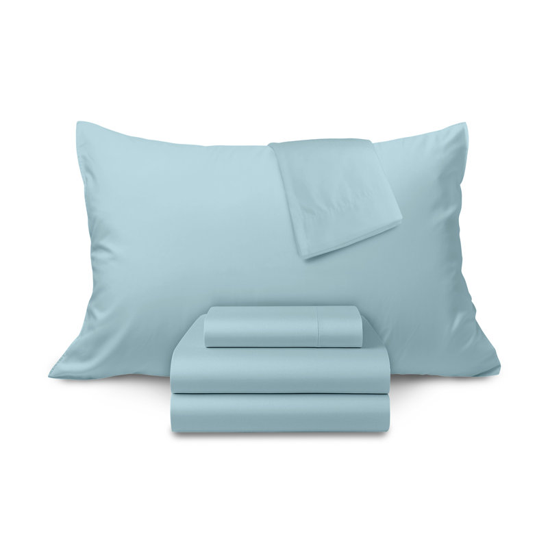  Ensemble de draps 100% coton percale frais et frais (3 pièces), Turquoise, Lit simple